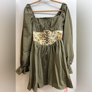 Shein MOD - Floral Print Lace Up, Flare Sleeve Dress